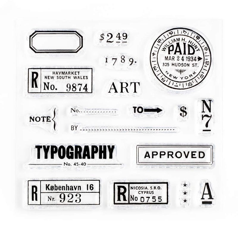 Wintertime Crafts Typography Small Clear Stamp Set 4x4 inch by Wintertime Crafts for Scrapbooking and Art Journals, Registered Mail Labels - Image 1